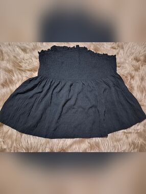 Plus Strapless Ruffle Hem Tube Top Smocked Bandeau Peplum Top